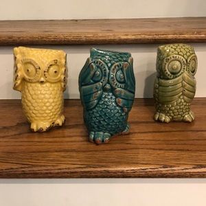 Set of 3 Ceramic Owls